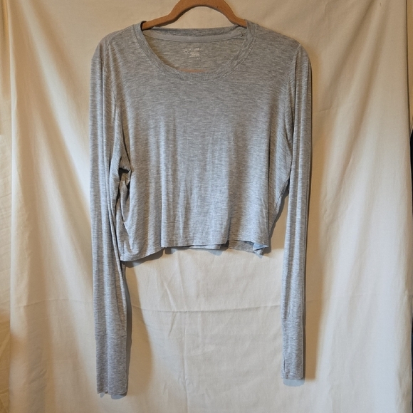aerie Tops - Aerie Gray "Sweat Sesh" Long Sleeve Cropped Tee Size Large